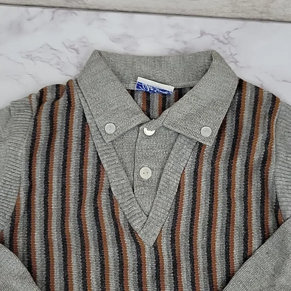 Doe Spun Vintage Grandpacore Striped Sweater Vest Polo Long Sleeve Boys 4T
